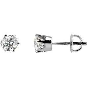 Ladies Natural Diamond 6-Prong Stud Earrings (Si2-Si3, G-H) — 14K White Gold