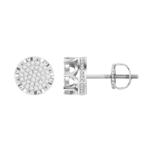 Men�S Diamond Stud Earrings 0.15CT Round Cluster Sterling Silver White Classic Stud Earrings