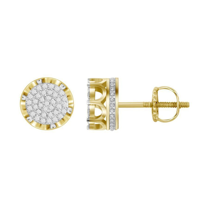 MEN'S EARRINGS 0.15CT ROUND DIAMOND YELLOW GOLD/STERLING SILVER