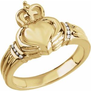 Ladies Natural Diamond Claddagh Band (Si2-Si3, G-H) — 14K Yellow Gold