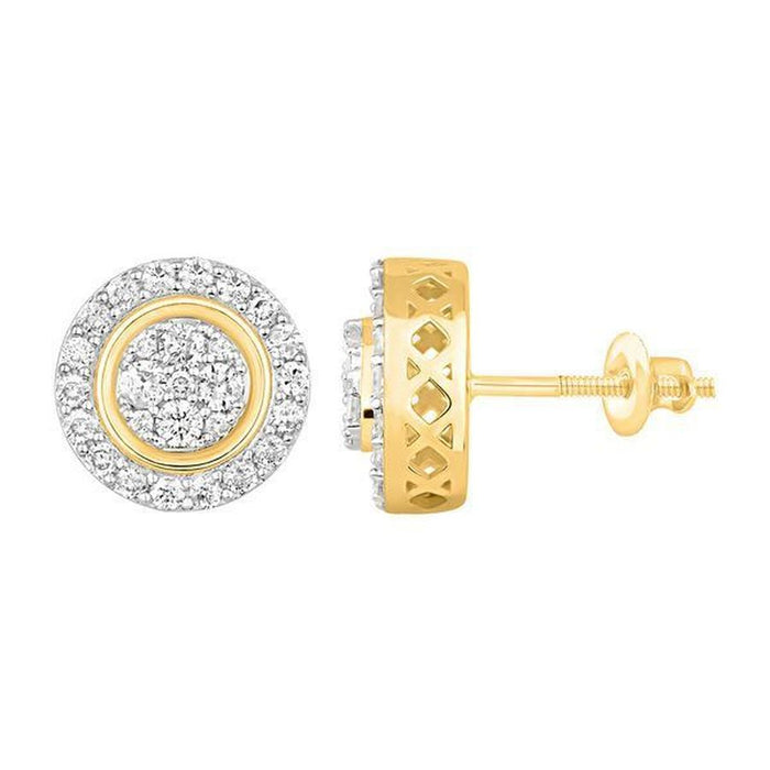 LADIES STUD EARRINGS 0.75CT ROUND DIAMOND 10K YELLOW GOLD