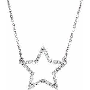 Ladies Natural Diamond Star Necklace (I1, G-H) — 14K White Gold