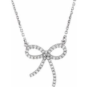Ladies Natural Diamond Bow Necklace (I1, G-H) — 14K White Gold