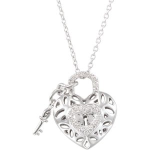 Ladies Natural Diamond Heart Necklace (I2, G-H) — Sterling Silver