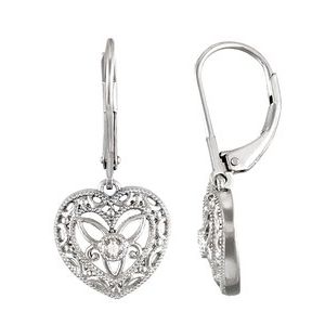 Ladies Natural Diamond Heart Earring — Sterling Silver