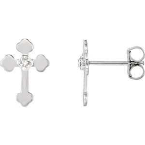 Ladies 14K Yellow/ Natural Diamond Cross Earrings — 14K White Gold