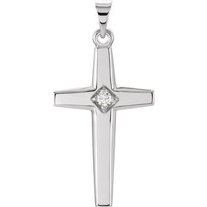 Ladies Natural Diamond Cross Pendant — 14K White Gold