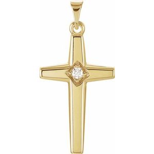 Ladies Natural Diamond Cross Pendant — 14K Yellow Gold