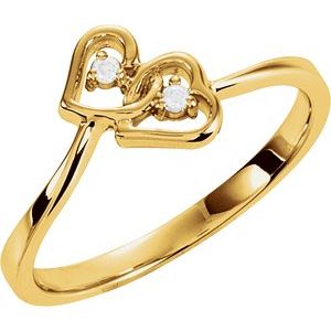Ladies Natural Diamond Double Heart Ring (I1, G-H) — 14K Yellow Gold