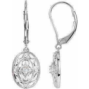 Ladies Natural Diamond Lever Back Earrings — Sterling Silver