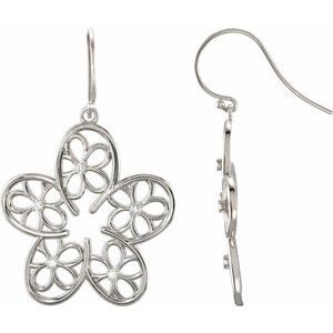 Ladies Natural Diamond Flower Earrings — Sterling Silver