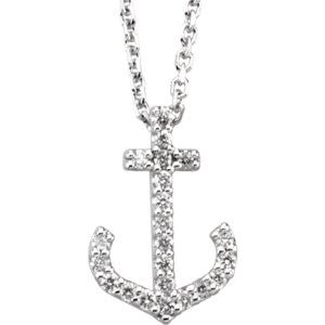 Ladies Natural Diamond Anchor Necklace (I1, G-H) — 14K White Gold