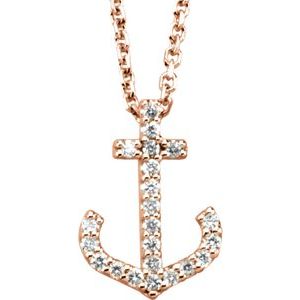 Ladies Natural Diamond Anchor Necklace (I1, G-H) — 14K Rose Gold