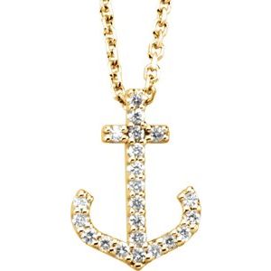 Ladies Natural Diamond Anchor Necklace (I1, G-H) — 14K Yellow Gold