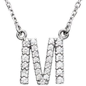 Ladies Natural Diamond Initial M Necklace (I1, G-H) — 14K White Gold