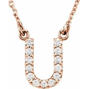 Ladies Natural Diamond Initial U Necklace (I1, G-H) — 14K Rose Gold