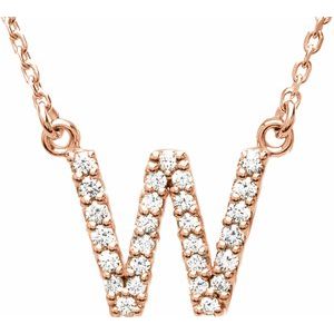 Ladies Natural Diamond Initial W Necklace (I1, G-H) — 14K Rose Gold