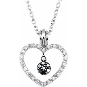 Ladies Natural Black White Diamond Heart Necklace (I2, H+) — Sterling Silver