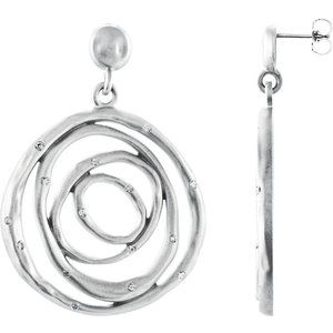 Ladies Natural Diamond Circle Earrings — Sterling Silver & 14K White Gold
