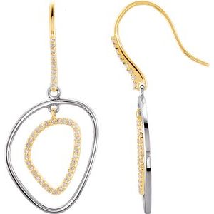 Ladies Natural Diamond Earrings — 14K Yellow Gold & Sterling Silver