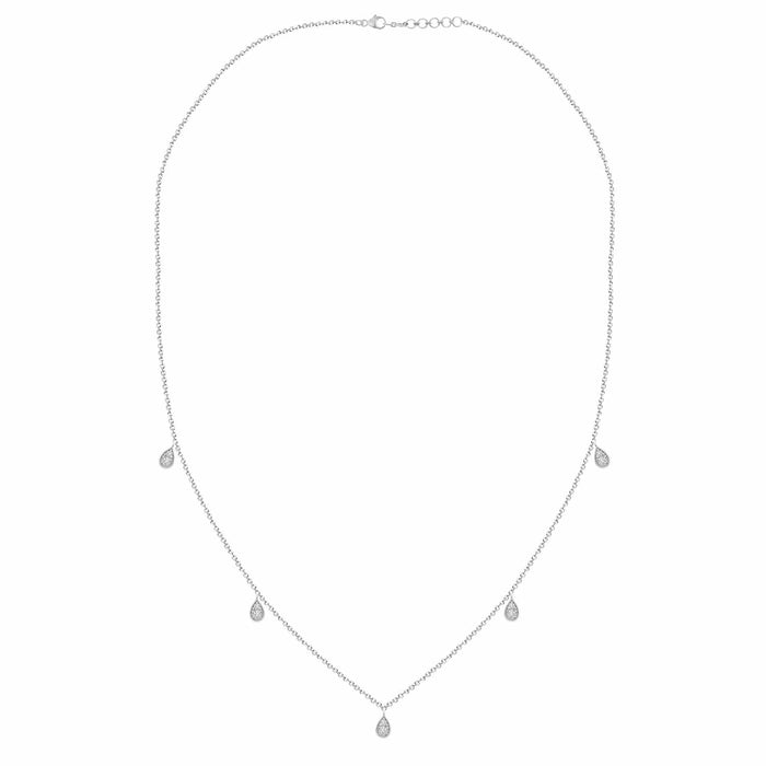 Sterling Silver White 0.25CT Round Diamond Teardrop Necklace For Women In Elegant Diamond Necklace