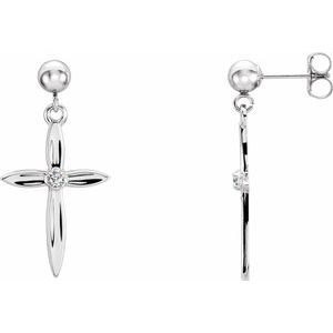 Ladies 14K Yellow/ Natural Diamond Cross Earrings — 14K White Gold