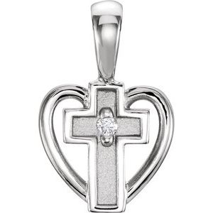 Ladies Natural Diamond Cross Heart Pendant (Si1, G-H) — 14K White Gold