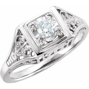 Ladies Natural Diamond Filigree Ring (I1, G-H) — 14K White Gold