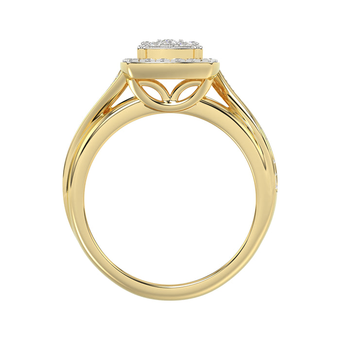 Luxury 10K Yellow Gold 0.25Ct Round Diamond Halo Cluster Ring For Women