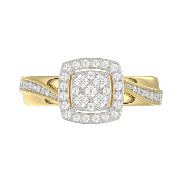 Luxury 10K Yellow Gold 0.25Ct Round Diamond Halo Cluster Ring For Women