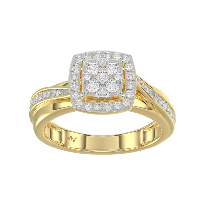 Luxury 10K Yellow Gold 0.25Ct Round Diamond Halo Cluster Ring For Women