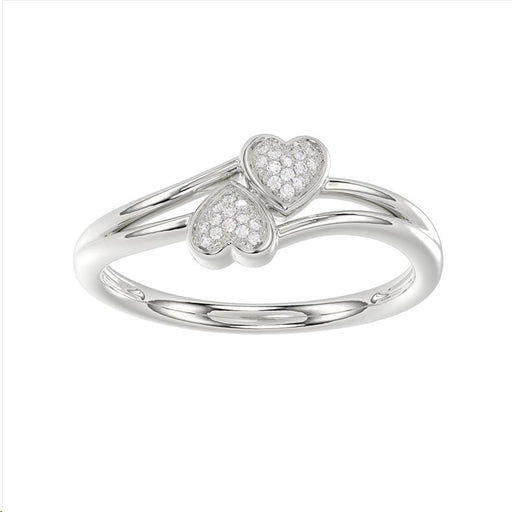 Sterling Silver Diamond Double Heart Ring 0.05Ct Round Women Promise Engagement Ring Cute Romantic Gift