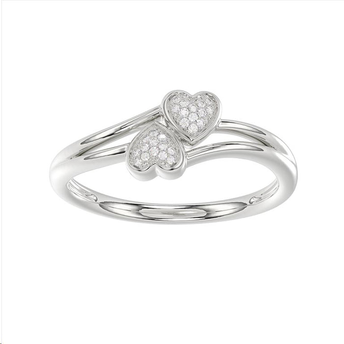 Sterling Silver Diamond Double Heart Ring 0.05Ct Round Women Promise Engagement Ring Cute Romantic Gift