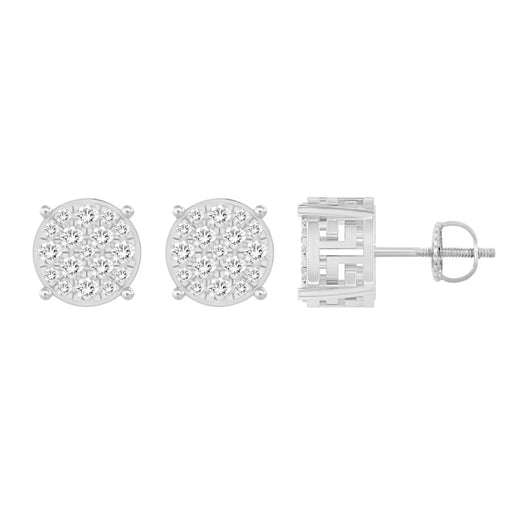 Sterling Silver 0.25CT Round Diamond Cluster Earrings In Elegant Diamond Fashion Earrings For Women