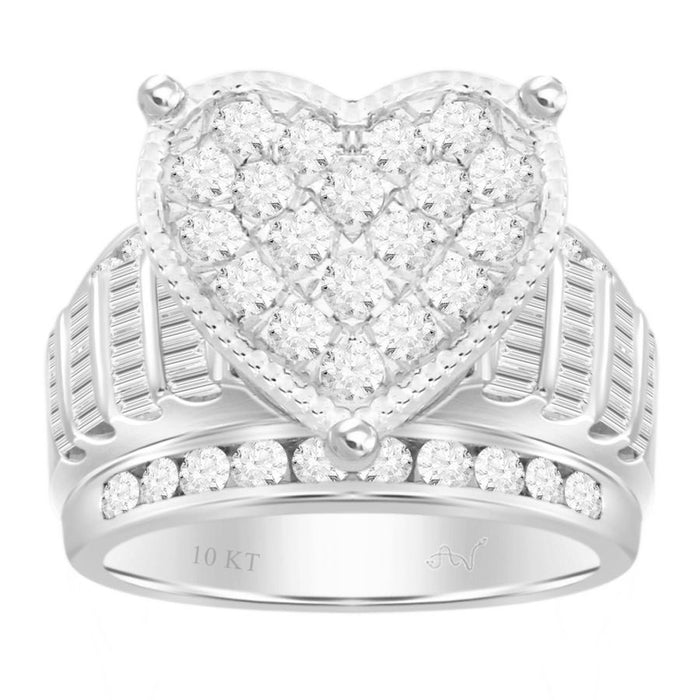LADIES RING 3.00CT ROUND/BAGUETTE DIAMOND 10K WHITE GOLD