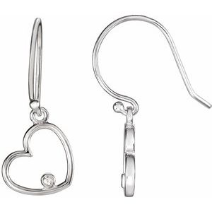 Ladies Natural Diamond Heart Earrings — Sterling Silver