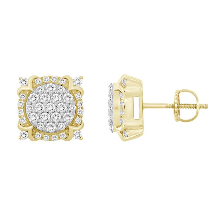 LADIES STUD EARRINGS 1.00CT ROUND DIAMOND 10K YELLOW GOLD