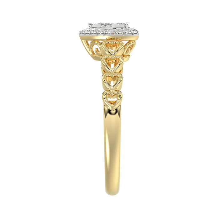 Elegant 10K Yellow Gold Heart-Shaped Engagement Ring Featuring 0.12Ct Round Diamonds With A Romantic And Timeless Design. Perfect As A Promise Ring, A