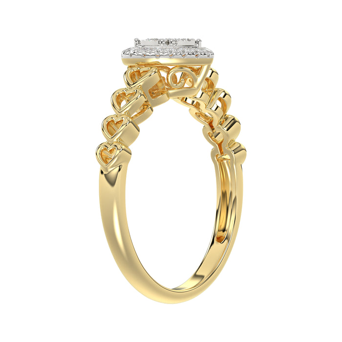 Elegant 10K Yellow Gold Heart-Shaped Engagement Ring Featuring 0.12Ct Round Diamonds With A Romantic And Timeless Design. Perfect As A Promise Ring, A