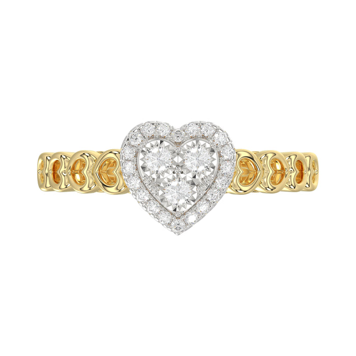 Elegant 10K Yellow Gold Heart-Shaped Engagement Ring Featuring 0.12Ct Round Diamonds With A Romantic And Timeless Design. Perfect As A Promise Ring, A