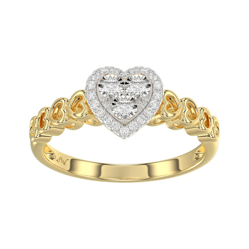 Elegant 10K Yellow Gold Heart-Shaped Engagement Ring Featuring 0.12Ct Round Diamonds With A Romantic And Timeless Design. Perfect As A Promise Ring, A