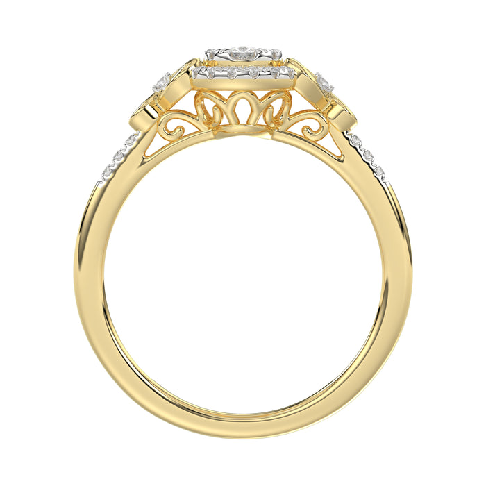 Romantic 10K Yellow Gold Halo Diamond Engagement Ring For Women Fine Jewelry