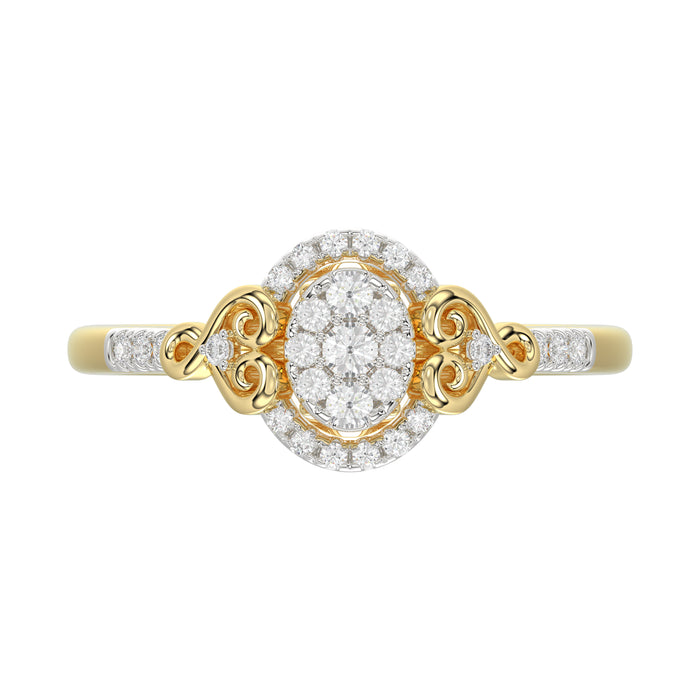 Romantic 10K Yellow Gold Halo Diamond Engagement Ring For Women Fine Jewelry