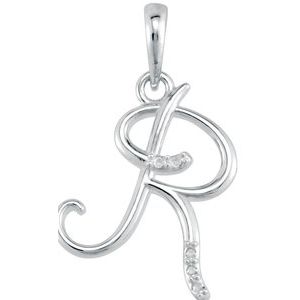 Ladies Natural Diamond Initial R Necklace (I1, G-H) — 14K White Gold