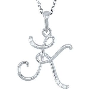Ladies Natural Diamond Initial K Necklace (I2, G-H) — Sterling Silver