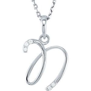 Ladies Natural Diamond Initial N Necklace (I1, G-H) — 14K White Gold