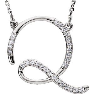 Ladies Natural Diamond Initial Q Necklace (I1, G-H) — 14K White Gold