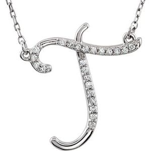 Ladies Natural Diamond Initial T Necklace (I2, G-H) — Sterling Silver