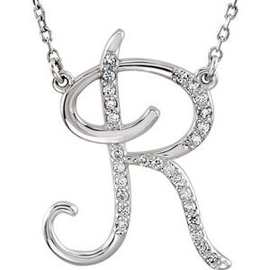 Ladies Natural Diamond Initial R Necklace (I1, G-H) — 14K White Gold
