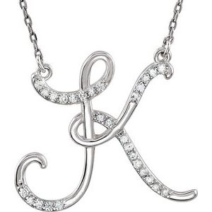 Ladies Natural Diamond Initial K Necklace (I2, G-H) — Sterling Silver